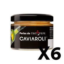 Cargar imagen en el visor de la galería, Tarro de Caviaroli Fino Tio Pepe con etiqueta negra y detalle de botella, pack de 6 unidades.